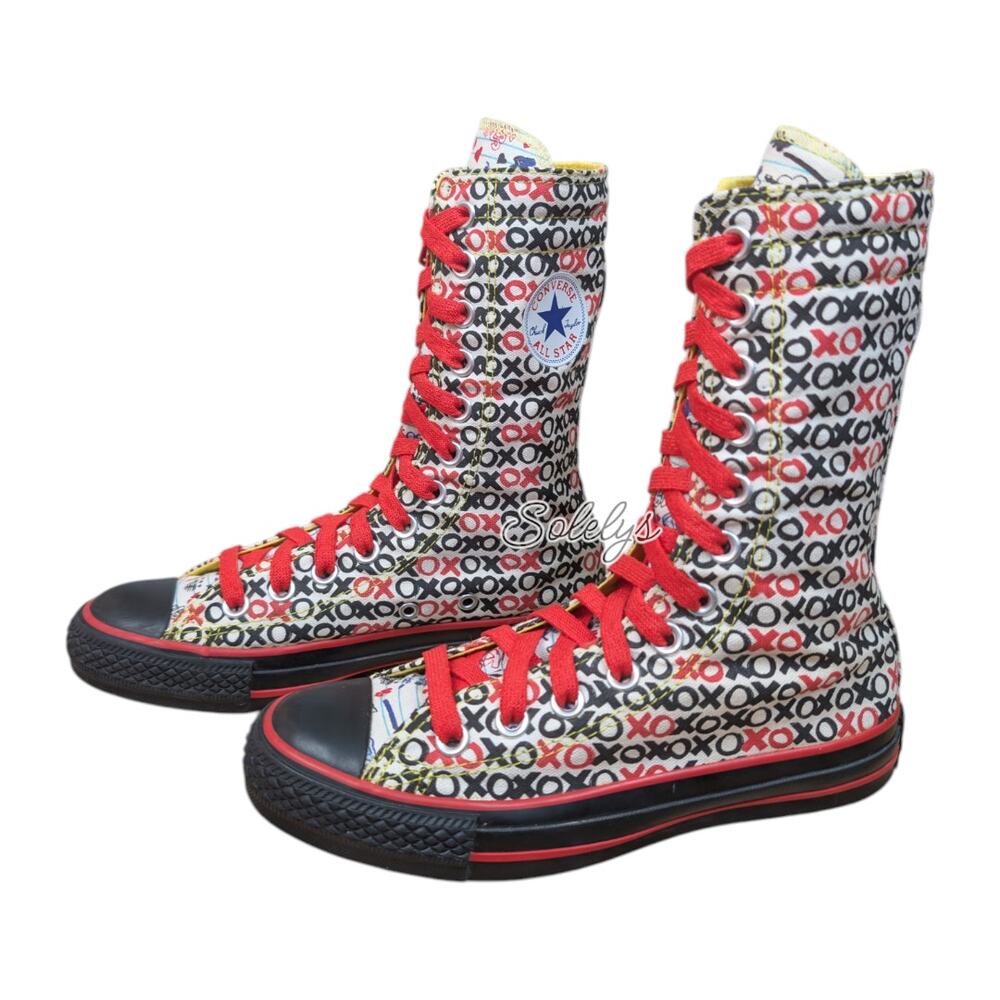 Converse 2011 XHI Extra Calf High Custom White Black Red XOXO Sneaker Womens 5 - Picture 4 of 11
